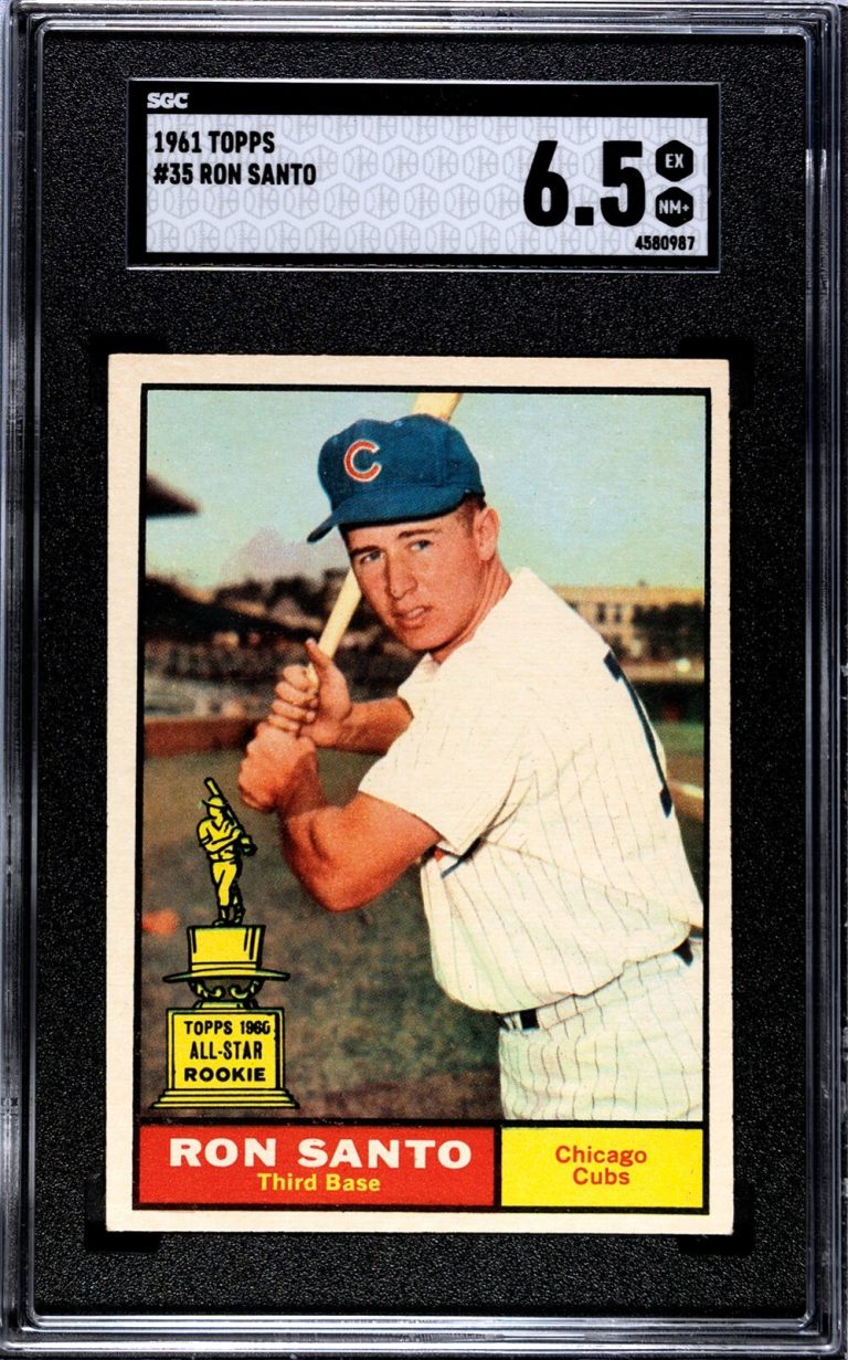 Ron Santo 1961 Topps Card #35- SGC Graded 6.5 EX-NM+ (Cubs All-Star Rookie/HOF)