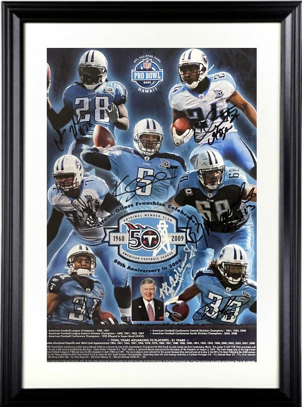 1960-2009 Titans/Oilers Signed Poster FRamed 8 sigs-K.S. Bud Adams/C Johnson-BAS