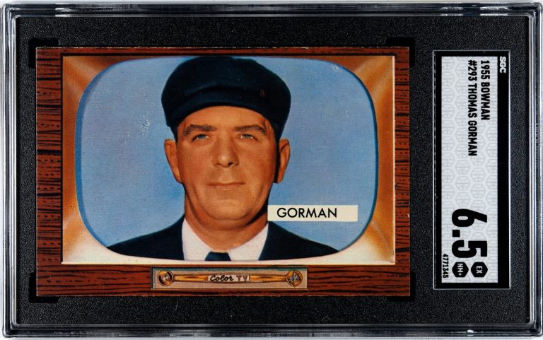 Thomas Gorman 1955 Bowman Rookie Umpire Card (RC) #293- SGC Graded 6.5 EX-NM+