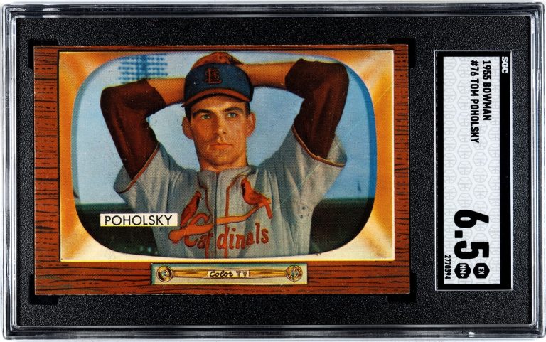 Tom Poholsky 1955 Bowman Baseball Card #76 Cardinals - SGC Graded 6.5 EX-NM+