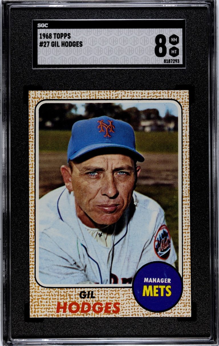 Gil Hodges 1968 Topps Card #27- SGC Graded 8 NM-MT (NY Mets Manager/HOF)