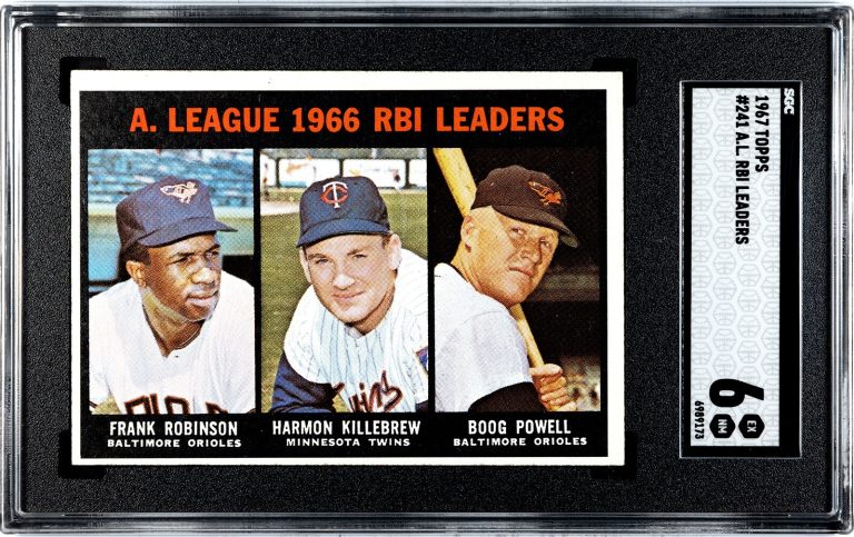 1967 Topps AL RBI Leaders Card #241- Robinson/Killebrew- SGC Graded 6 EX-NM