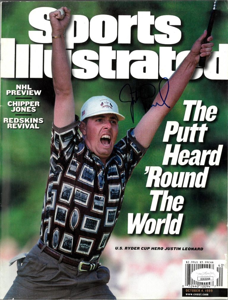 Justin Leonard signed Ryder Cup Sports Illustrated Full Magazine 10/4/1999- JSA