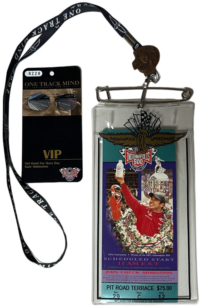 2002 Indy/Indianapolis 500 Pit Road Terrace Ticket Stub/VIP Pass/Lanyard/Pin