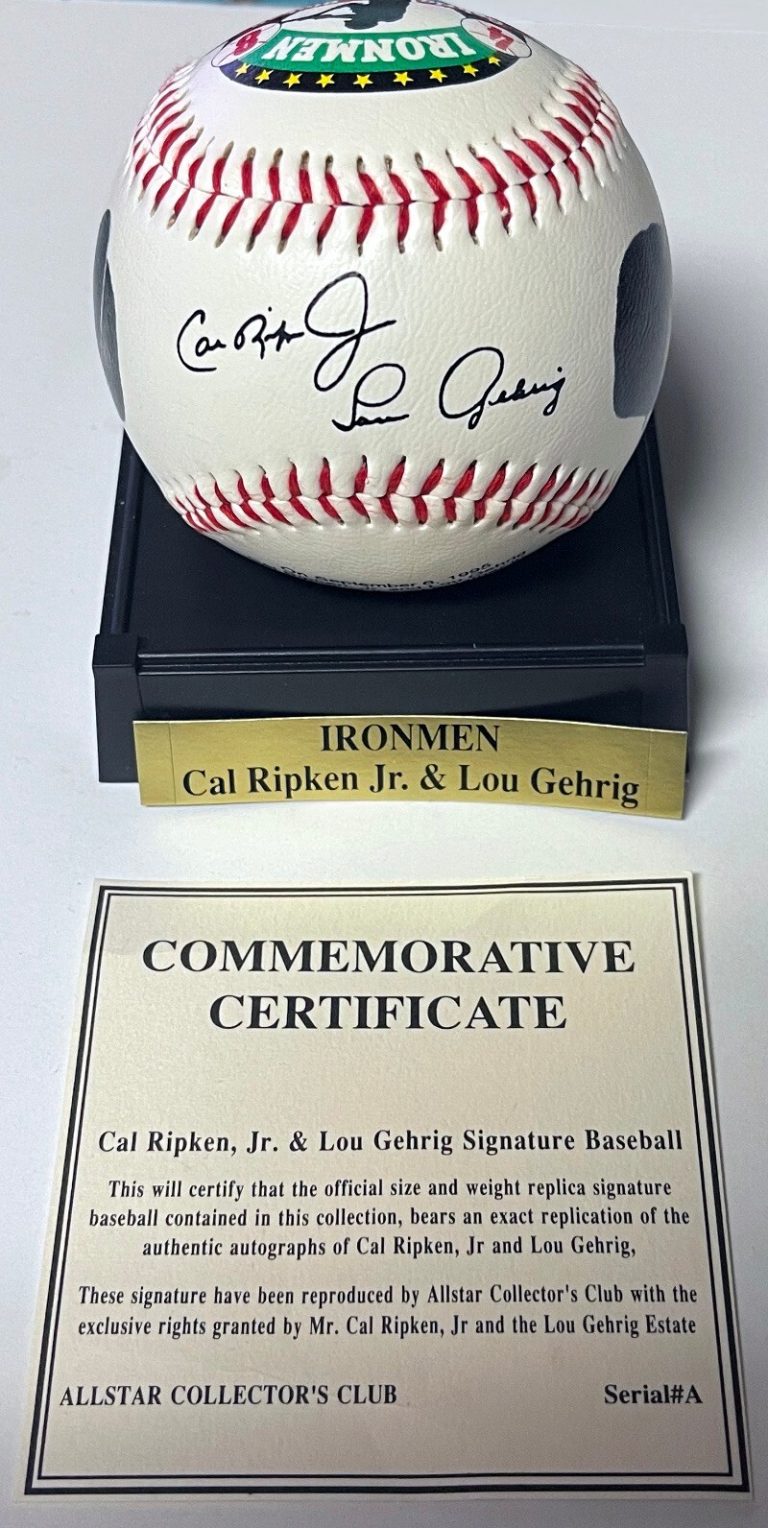 Cal Ripken Jr & Lou Gehrig Ironmen Commemorative Baseball w/ Stand /COA- NEW