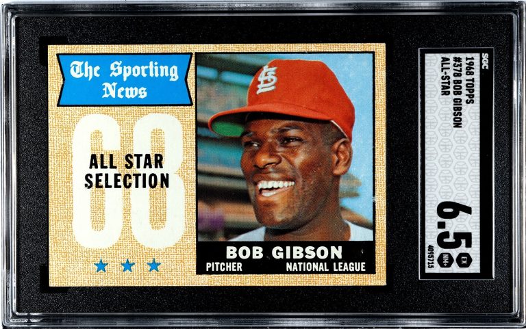 Bob Gibson 1968 Topps All-Star Baseball Card #378- SGC Graded 6.5 EX-NM+