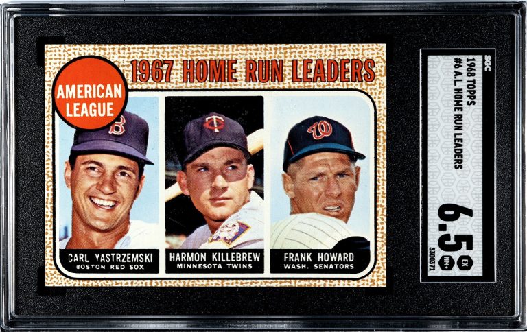 1968 Topps AL Home Run Leaders Card #6 Yaz/Killebrew/HOF- SGC Graded 6.5 EX-NM+