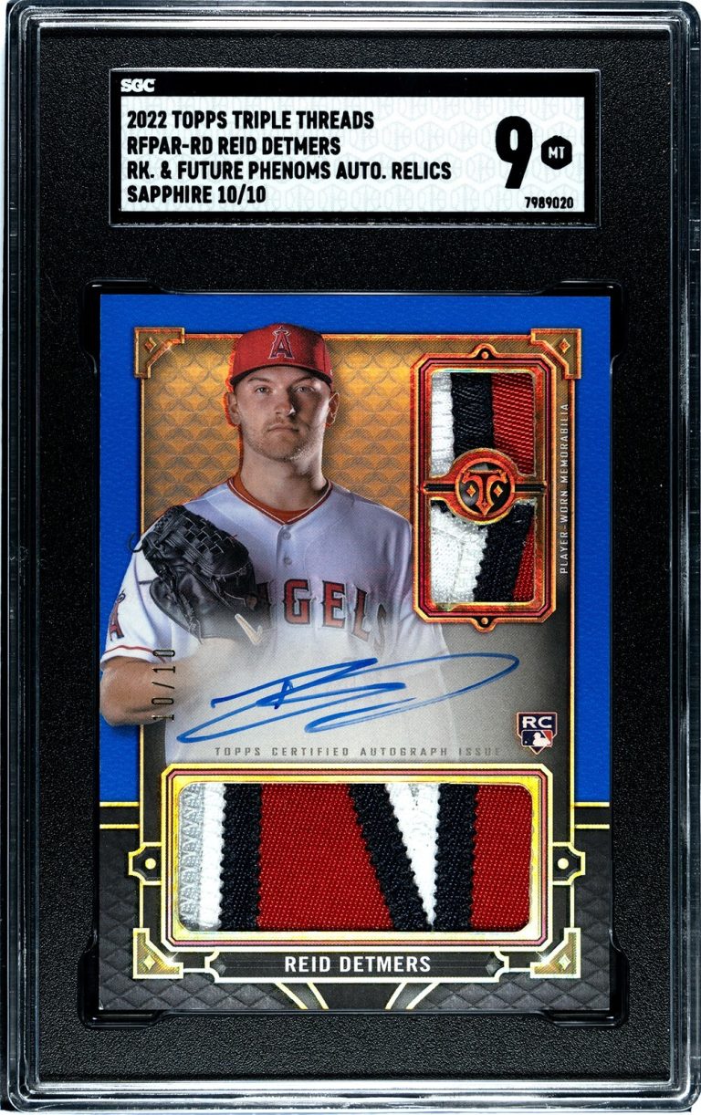 Reid Detmers 2022 Topps Triple Threads Sapphire Auto Relics Card- SGC Graded 9