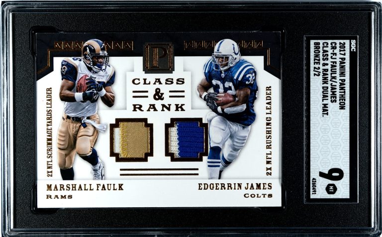 Marshall Faulk & Edgerrin James 2017 Panini Pantheon Class & Rank Dual Materials