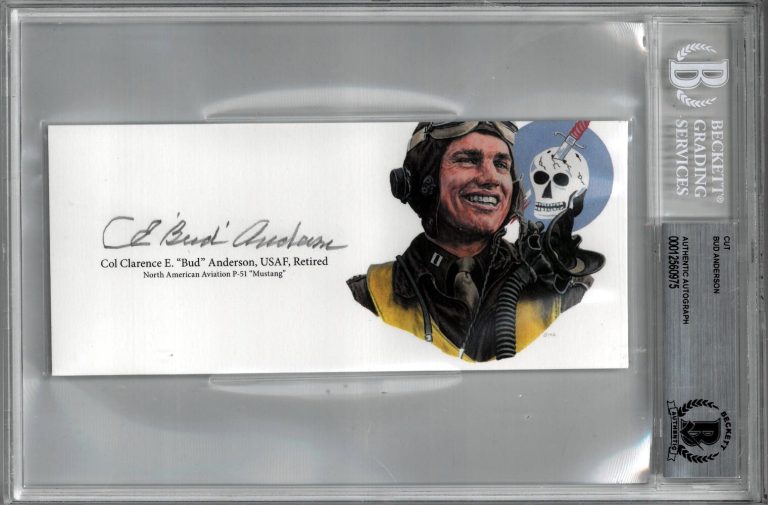 Col CE “Bud” Anderson signed 3”x6.5” cut sig WWll Triple Ace Pilot P-51- Beckett