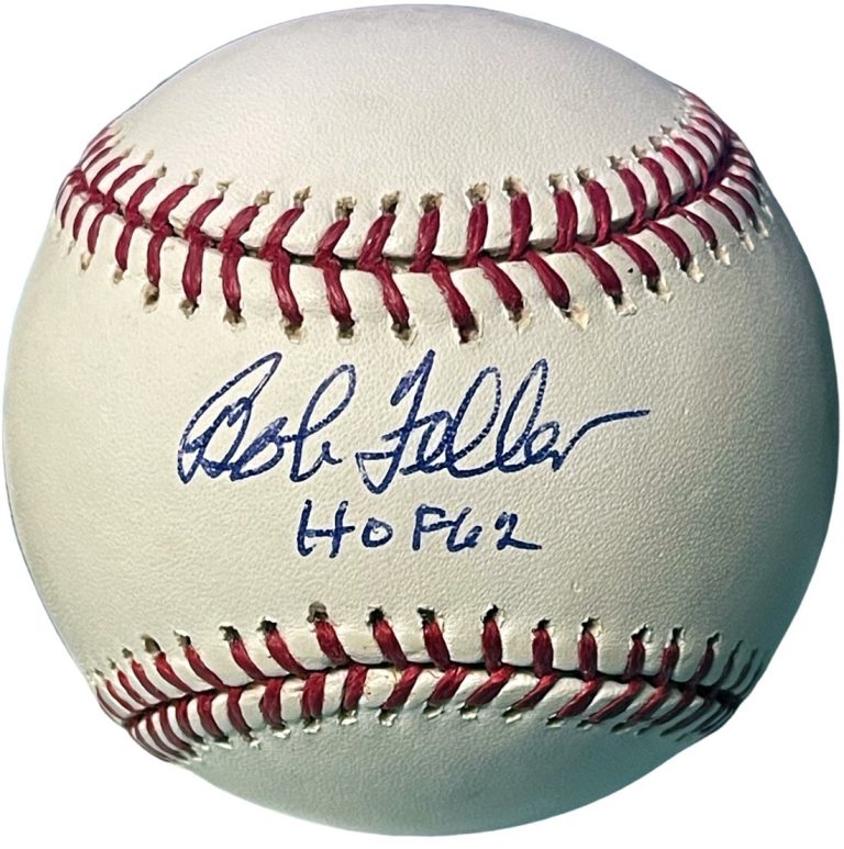 Bob Feller signed Official Rawlings Major League Baseball HOF 62- COA- Cleveland