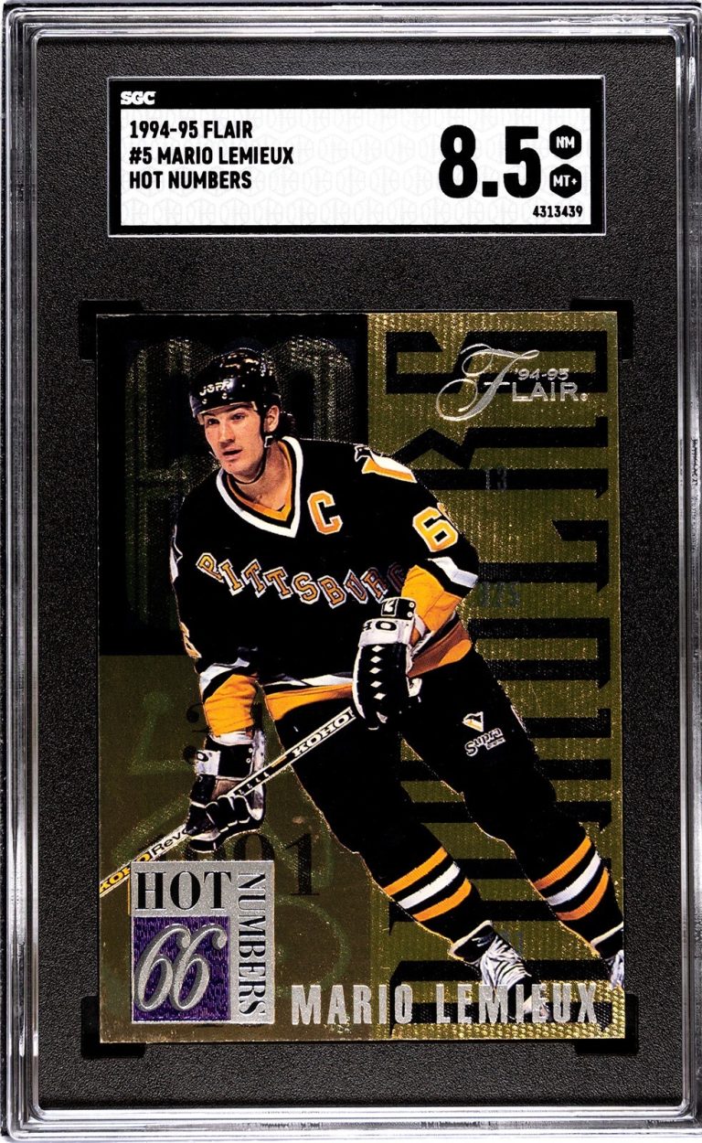 Mario Lemieux 1994-95 Flair Hot Numbers  NHL Card #5- SGC Graded 8.5 NM-MT+