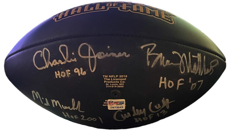 Pro Football Hall Of Fame Logo Signed Football 4-Sigs- NFL/PSA- Oilers