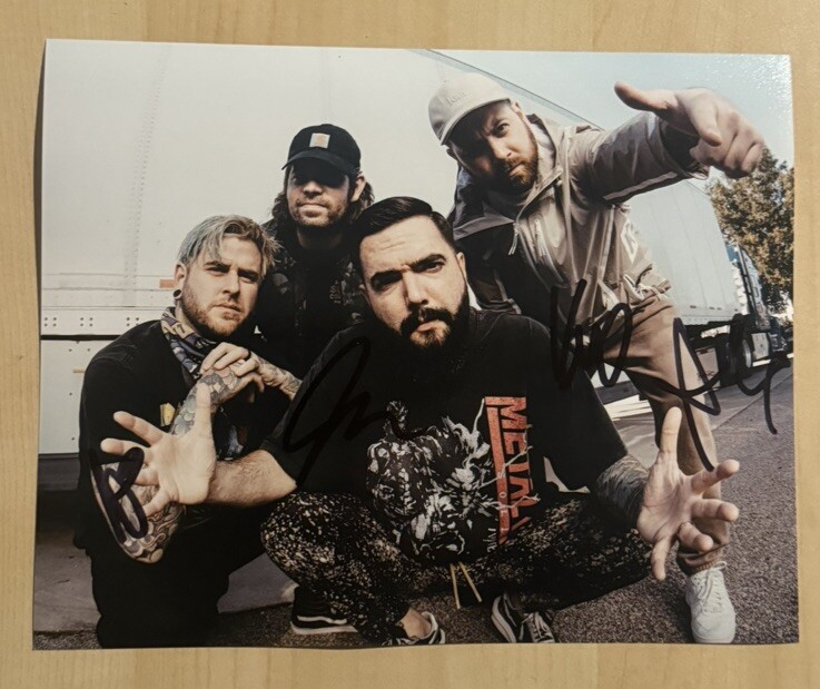 A DAY TO REMEMBER SIGNED 8X10 PHOTO FULL BAND AUTOGRAPHED JEREMY MCKINNON COA