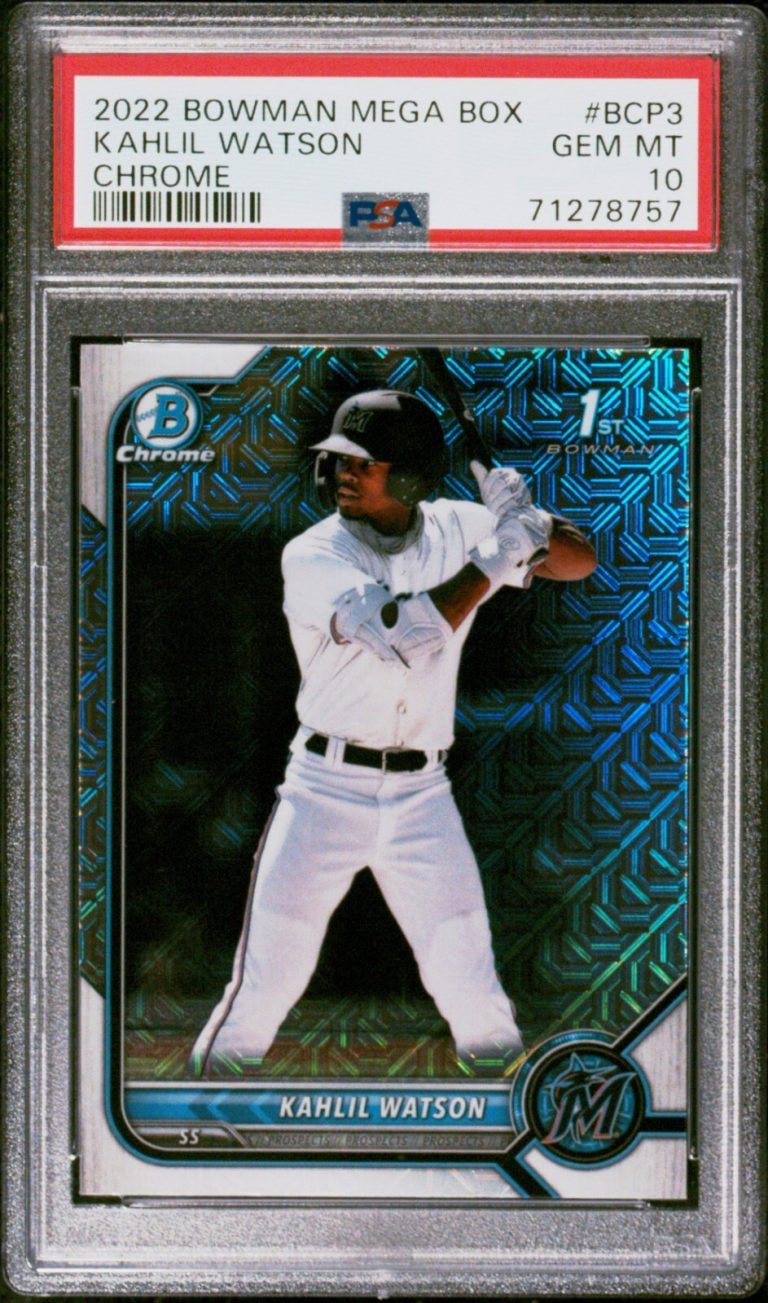 Kahlil Watson 2022 Bowman Mega Box Chrome Rookie Card #BCP3-PSA Graded 10 Gem MT