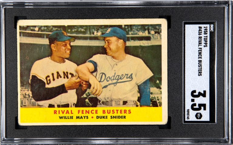 Willie Mays/Duke Snider 1958 Topps Rival Fence Busters Card- SGC Graded 3.5 VG+