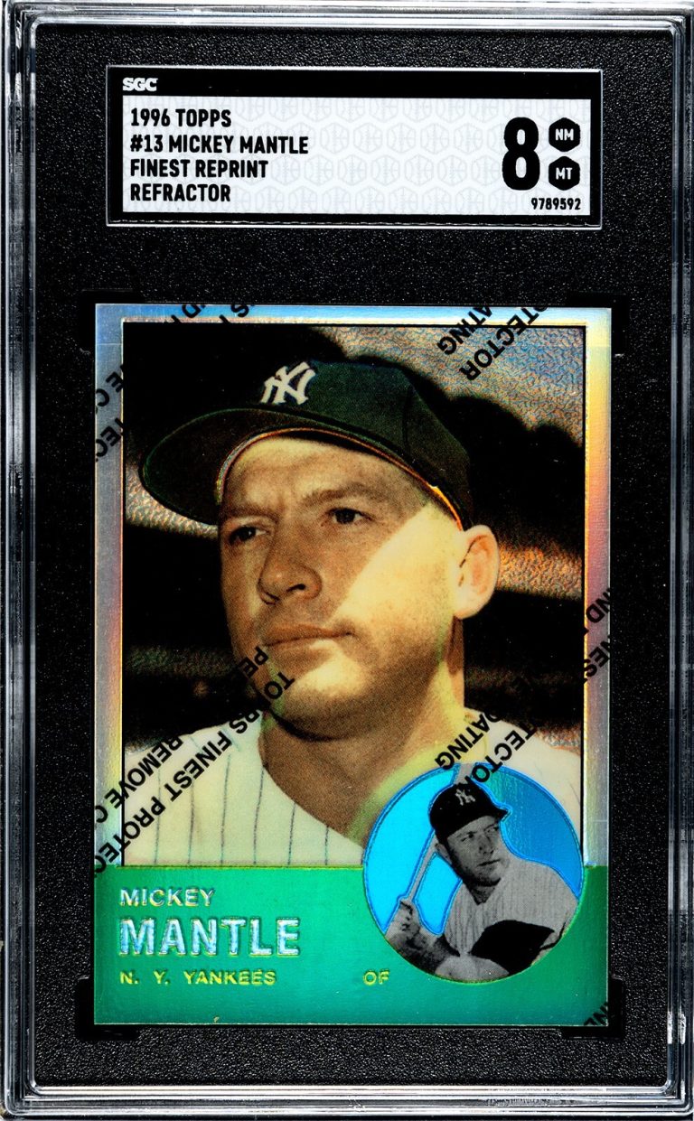 Mickey Mantle 1996 Topps Finest Reprint Refractor Card #13- SGC Graded 8 NM-MT