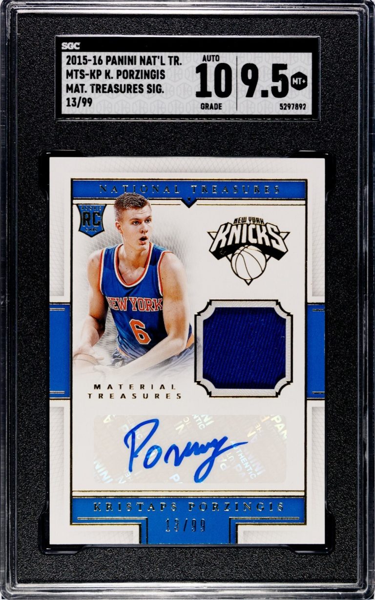 Kristaps Porzingis signed 2015-16 Panini RC/Patch /99 - SGC Graded 9.5+/10 AUTO