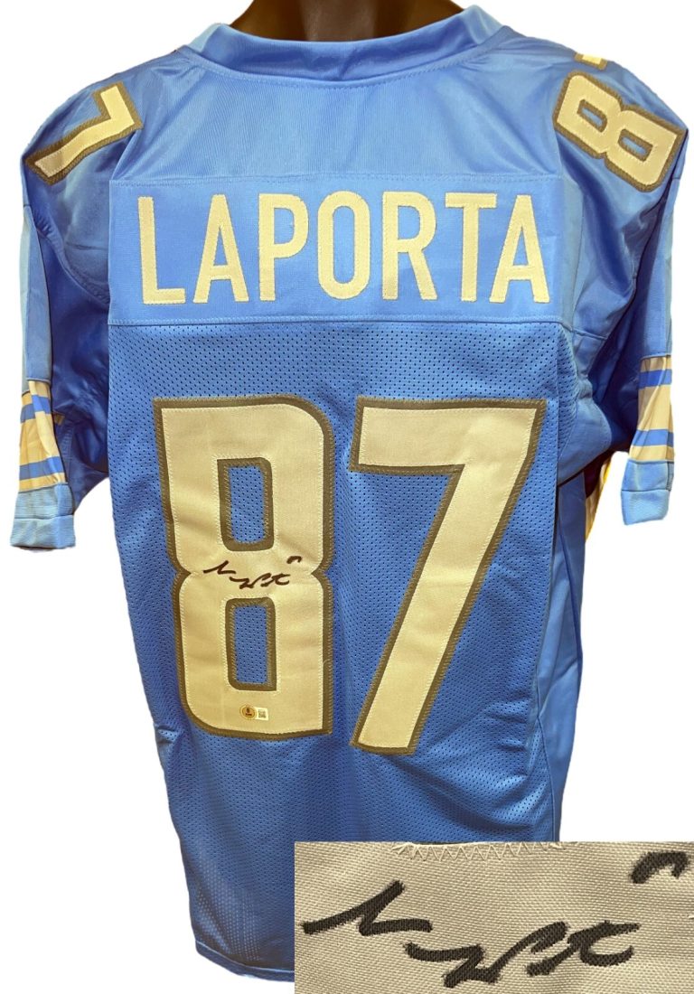 Sam LaPorta signed Detroit Blue Custom Stitched Pro Style Football Jersey- BAS