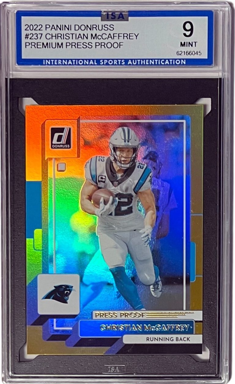 Christian McCaffrey 2022 Donruss Premium Press Proof Card #237- ISA Graded 10 GM