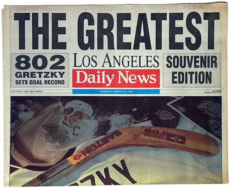 Wayne Gretzky 802 Goal “The Greatest” Los Angeles Daily News March 31st 1994
