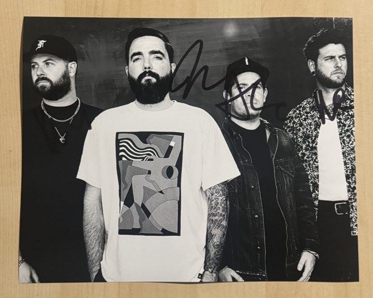 A DAY TO REMEMBER SIGNED 8X10 PHOTO FULL BAND AUTOGRAPHED JEREMY MCKINNON COA