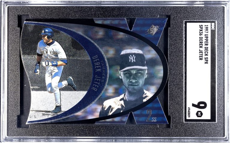 Derek Jeter 1997 Upper Deck SPx Card #SPX36 Blue Holo Die Cut- SGC Graded 9 Mint