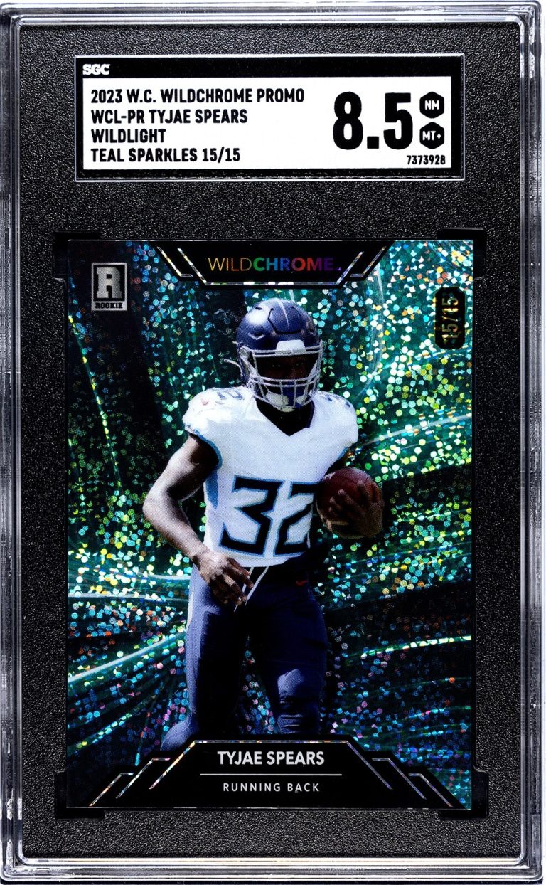 Tyjae Spears 2023 WC Wildchrome Promo Teal Sparkles RC Card /15 - SGC Graded 8.5