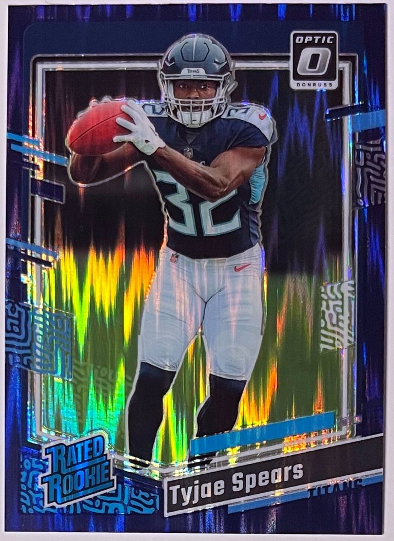Tyjae Spears 2023 Panini Donruss Optic Prizm Purple Shock Rookie Card (RC) #297