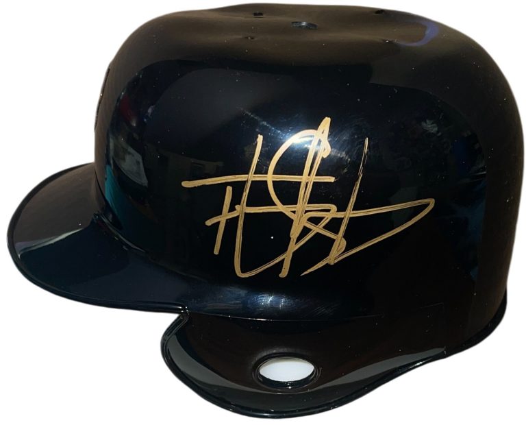 Tony Sanchez signed Pittsburgh Pirates Riddell Mini Batting Helmet imperfect