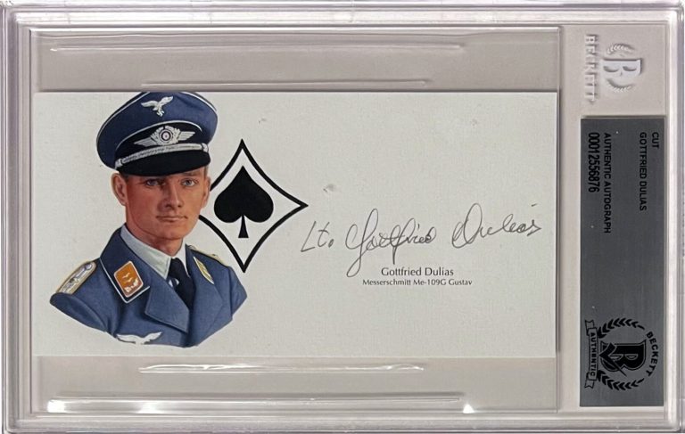 Gottfried Dulias signed 5.5”x 3” cut sig WWll Luftwaffe Pilot ME-109G - Beckett