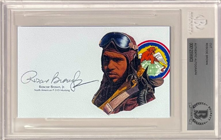 Roscoe Brown, Jr. signed 3”x5” cut sig WWll Tuskegee Airmen 332nd Pilot Beckett