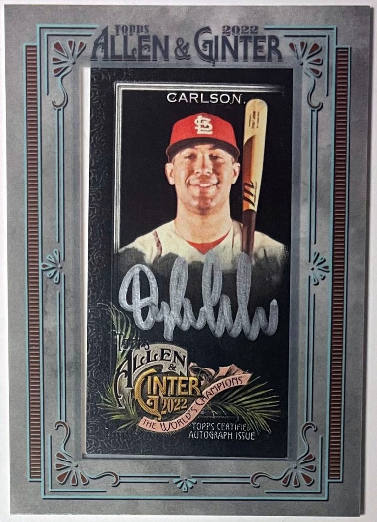 Dylan Carlson signed 2022 Topps Allen Ginter X Dylan Silver Framed Mini Auto /50