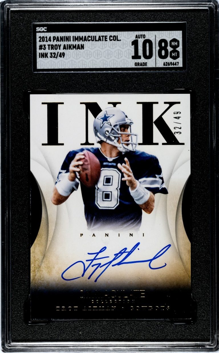 Troy Aikman signed 2014 Panini Immaculate On Card Auto-SGC Graded 8 NM-MT/10 A