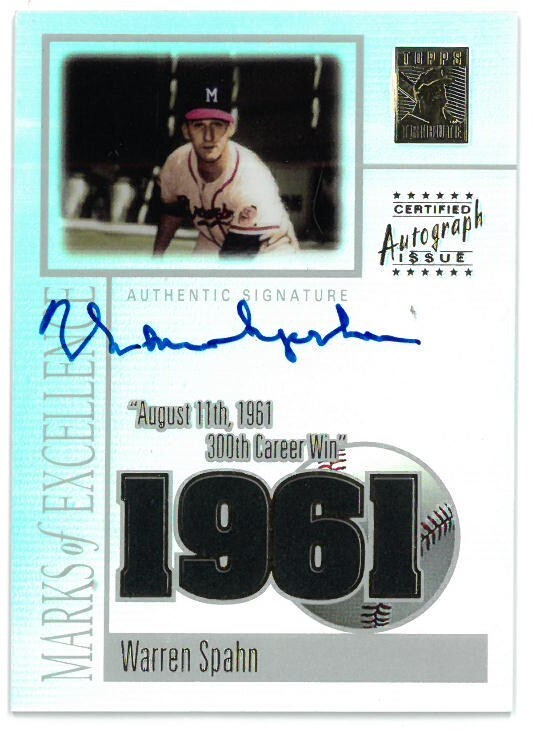 Warren Spahn signed 2002 Topps Tribute Certified On Card Auto -#ME-WS -Milwaukee