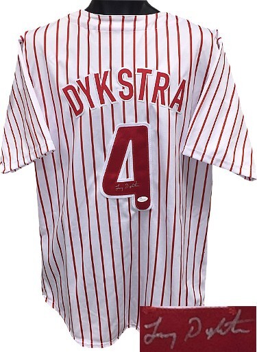 Lenny Dykstra signed Philadelphia TB White Pinstripe Prostyle Jersey #4- JSA