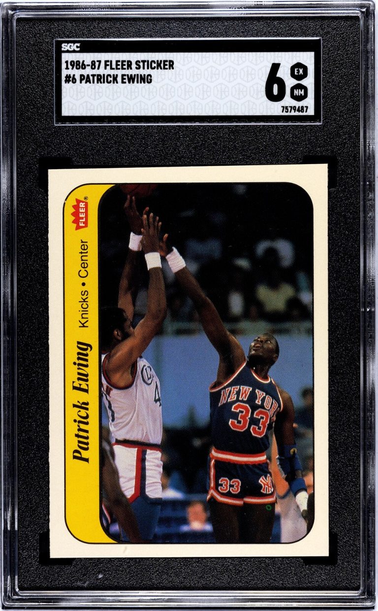 Patrick Ewing 1986-87 Fleer Rookie Sticker/Card (RC) #6- SGC Graded 6 EX-NM