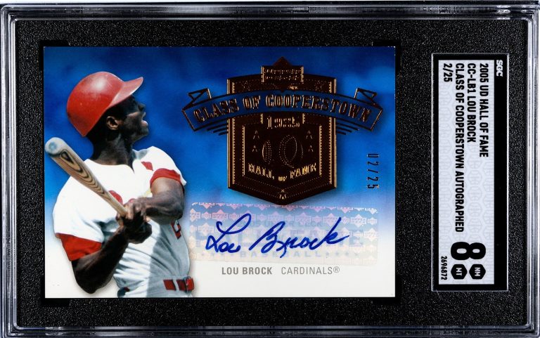 Lou Brock signed 2005 UD HOF Cooperstown Auto Card #CC-LB1- /25- SGC Graded 8 NM