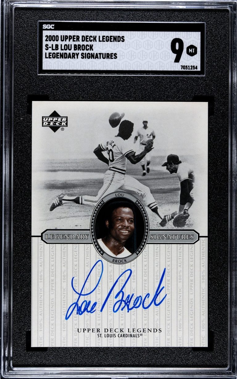 Lou Brock signed 2000 Upper Deck Legendary Sigs On Card Auto #S-LB-SGC Graded 9