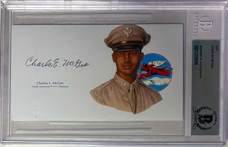 Charles E. McGee signed 3”x5.5” cut signature w/ Image– BAS/Beckett Encapsulated