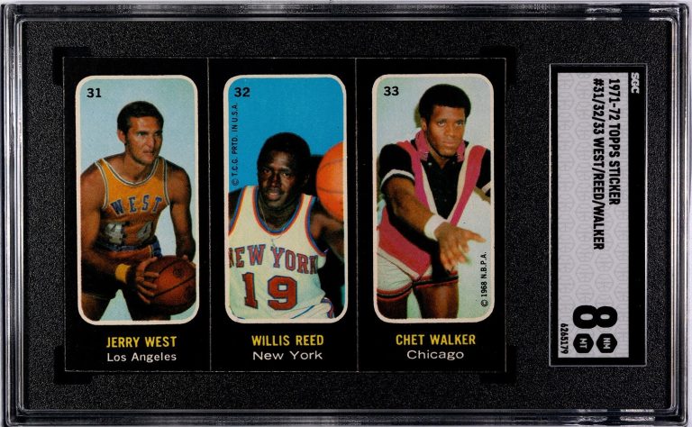 Jerry West/Willis Reed/Chet Walker 1971-72 Topps Sticker/Card #31/32/33- SGC 8
