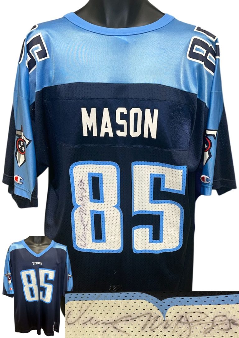 Derrick Mason signed Tennessee Titans Champion NFL Rep Jersey #85 L (Imperfect