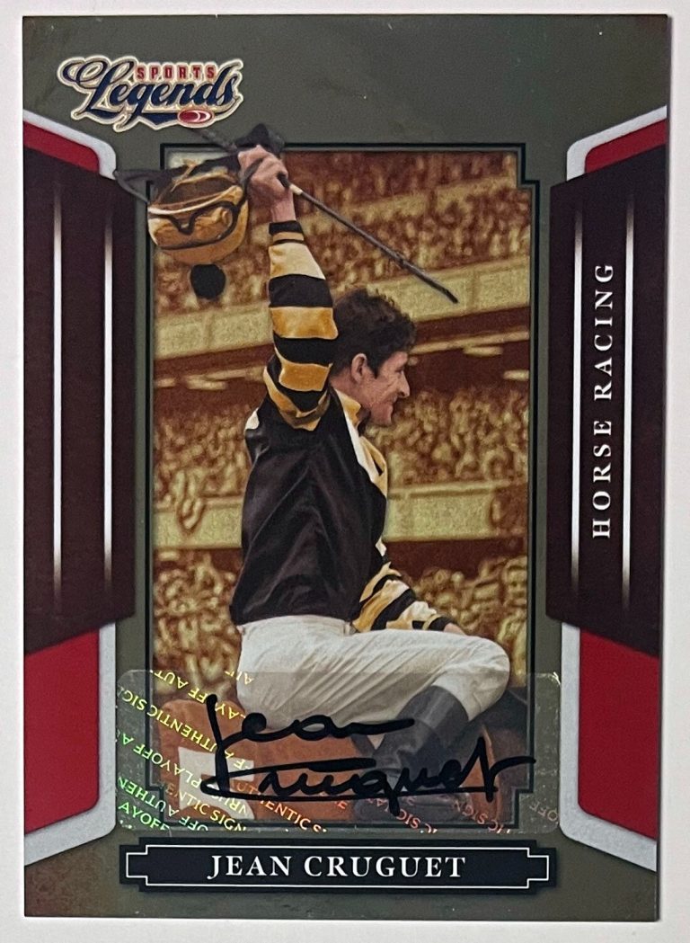 Jean Cruguet signed 2008 Donruss Legends Horse Racing Auto Card #141- /1103