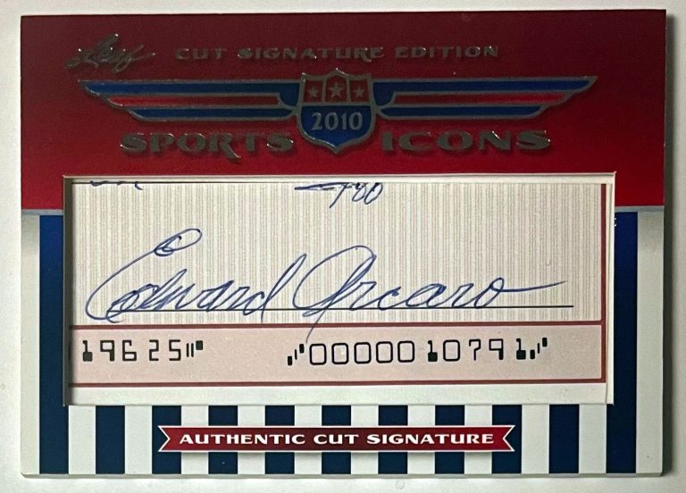 Eddie/Edward Arcaro signed 2010 Leaf Sports Icons Cut Sig  Card-HOF/Derby/Jockey