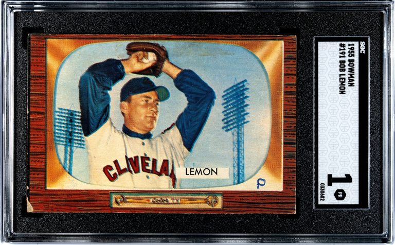 Bob Lemon 1955 Bowman Card #191- SGC Graded 1 Poor (Cleveland Indians/HOF)
