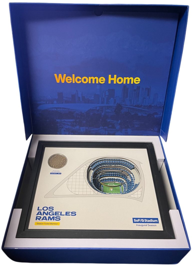 2020 Los Angeles Rams  NFL Season Ticket Member Gift Box SOFI Replica/Dirt/Cards