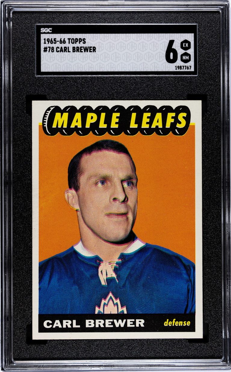 Carl Brewer 1965-66 Topps NHL Card #78- SGC Graded 6 EX-NM (Toronto Maple Leafs)