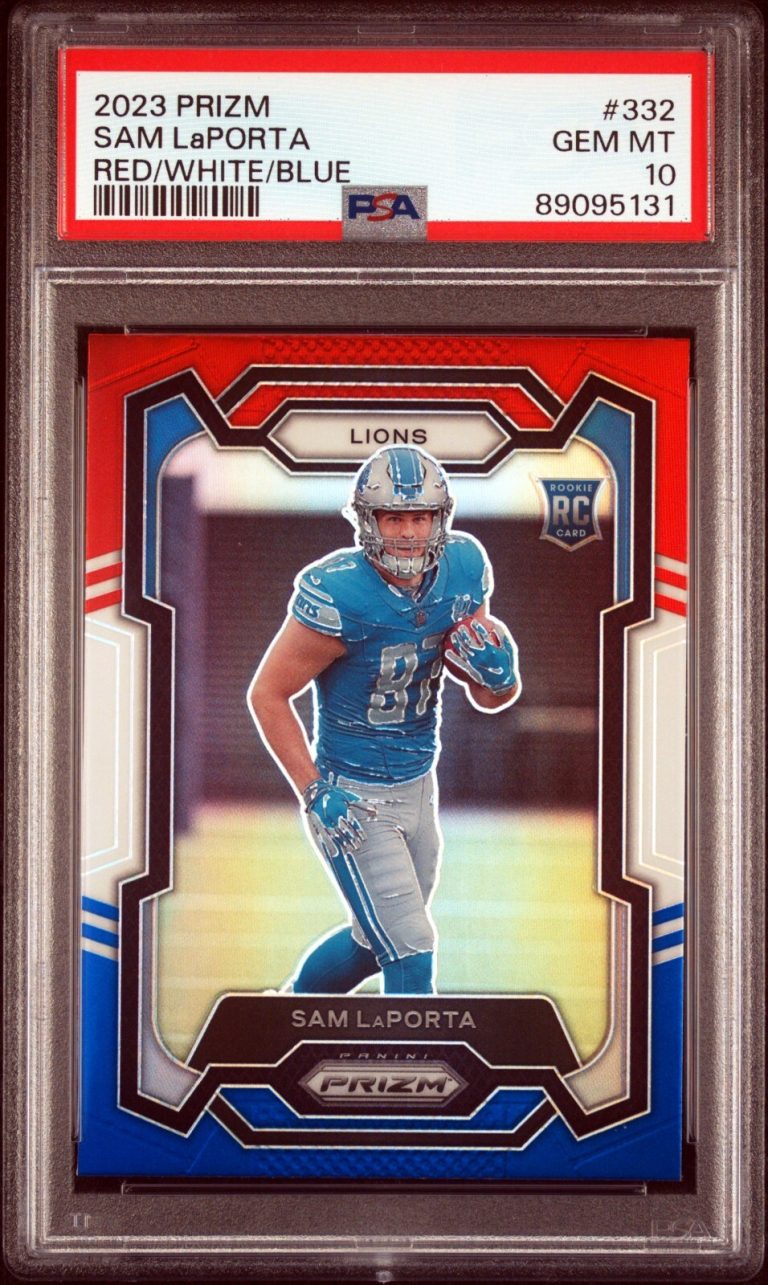 Sam LaPorta 2023 Prizm Red White/Blue Rookie Card RC #332 PSA Graded 10 GMT