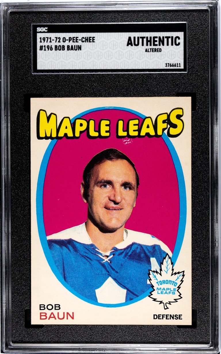 Bob Baun 1971-72 O-Pee-Chee NHL #196- SGC Slabbed Authentic Altered  Maple Leafs