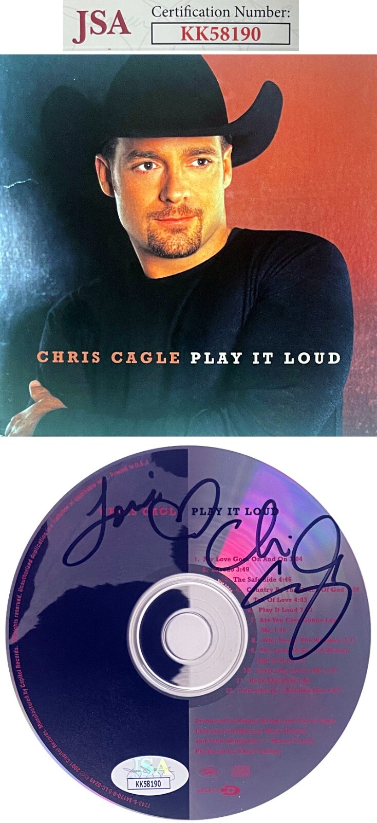Chris Cagle signed 2001 Play It Loud CD w/ Cover Booklet & Case- To Lori- JSA